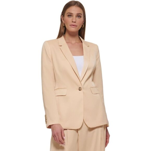 DKNY One-Button Flap Pocket Petite Blazer, Beige NWT 14P - Picture 2 of 9
